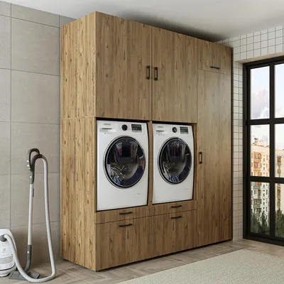 Immagine prodotto di Roomart SERIE 2: mobile doppio per lavatrice, larghezza 194 cm, rovere