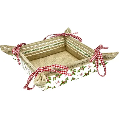 Immagine prodotto di Cestino natalizio per il pane - 2 lati - 100 % cotone - 35 x 35 x 7 cm