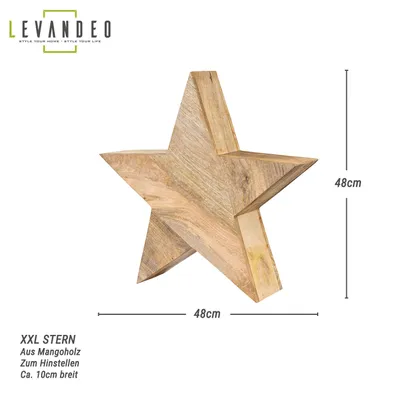 Produktbild von XL Stern Holzstern Mango 48cm Mangoholz Braun Natur Deko Tischdeko Holzdeko