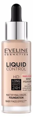 Produktbild von Eveline Cosmetics Liquid Control HD – langanhaltende, mattierende Foundation, Farbton 015 Light Vanilla – 3er Pack