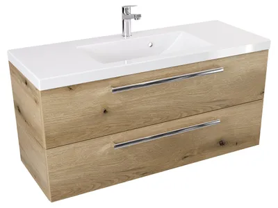 Produktbild von ATHD Wandhängender Waschtischunterschrank 100 cm - Evoke Matt Eiche - Chromgriffe