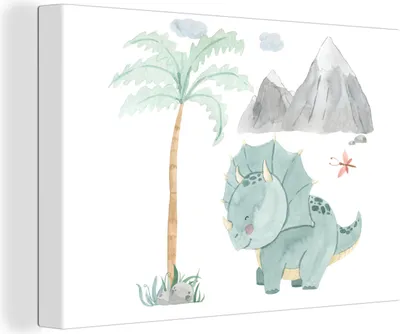 Produktbild von OneMillionCanvasses® - Leinwandbilder - 140x90 cm, Kinderzimmer - Dinosaurier - Berg - Jungen - Mädchen - Kind, Wandbilder Kunstdruck Wanddekoration