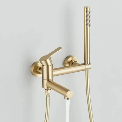 Produktbild von Wasserfall Badewannenarmatur - Wandmontage Mischbatterie - Einhebelmischer für Warm-/Kaltwasser - Messing mit Keramikventil - Gebürstetes Gold