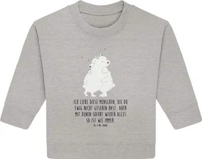 Produktbild von Mr. & Mrs. Panda Organic Baby Pullover Eisbär Umarmen 6. - 12. Monat - Heather Grey - Geschenk, Lustige Sprüche, Bullover