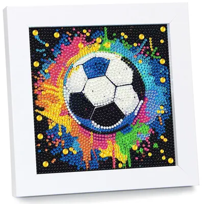Image de Kit de peinture diamant sur le thème du football - Avec cadre pour créer des mosaïques personnalisées - Décoration murale - 18x18 cm