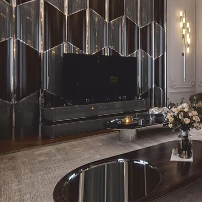 Produktbild von Casa Padrino Luxus TV Schrank Grau / Dunkelbraun / Silber 233 cm - Wohnzimmer & Hotel Möbel