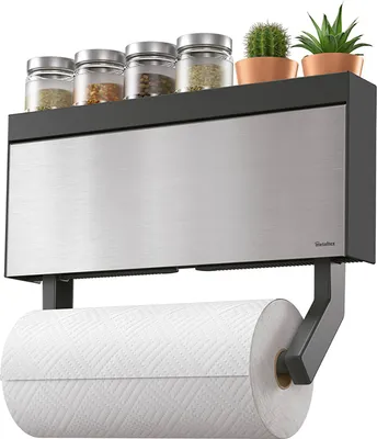 Image de Metaltex Kitchen Helpers Tango Support de rouleau de cuisine avec outil de coupe 38X6X17 Cm Acier inoxydable/Gris