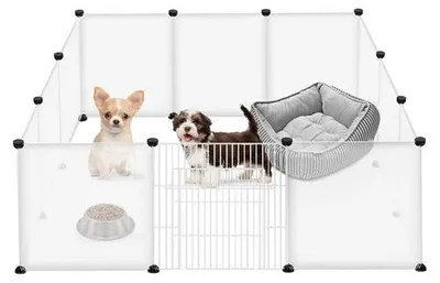 Produktbild von LARS360 DIY Haustierzaun Haustierzaun Freigehege Kaninchen Welpenauslauf Laufstall Laufgitter Tiergehege Transparent 12 Stücke 35 x 45 cm (mit Tür)