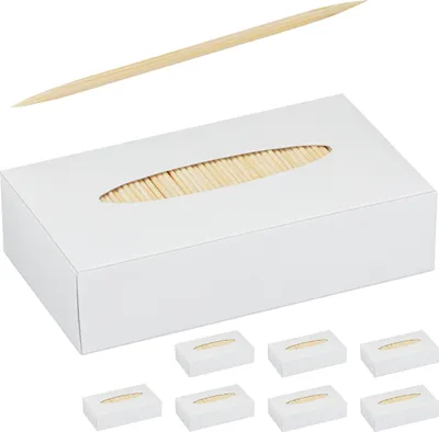 Produktbild von Relaxdays Zahnstocher 8000er Set, Holz, 6,5 cm, Holzspieße für Zahnhygiene, Fingerfood & Basteln, Zahnhölzer, natur