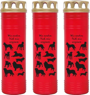 Produktbild von Grabkerze Rot 3er Pack, Brenndauer: 170 Stunden ( je Kerze ), Motiv: Hunde