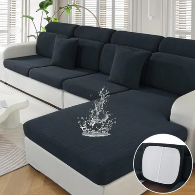 Produktbild von Sitzkissenbezug Stretch Wasserdicht Elastisch Dunkelgrau 1 Sitzer*2 + 1 Chaiselongue