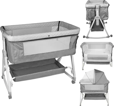 Image de Lit d'appoint pour bébé Fonction balancelle,6 positions de réglage en hauteur, avec matelas à langer,Matelas Gris