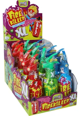 Obrázek produktu pro Displej obsahující 15 kusů produktu "Sweet Flash Fire Killer XL Candy Spray", sladká sprejová pochoutka