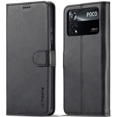 Obrázek produktu pro Pouzdro pro Xiaomi Poco X4 Pro 5G, kožené flipové pouzdro s magnetickým uzávěrem a stojánkem, ochranné pouzdro černé