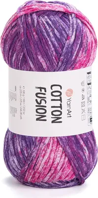 Produktbild von YarnArt Baumwolle Fusion Bändchengarn 100% Baumwolle, Lila-Rosa Mix, 100g, 225m