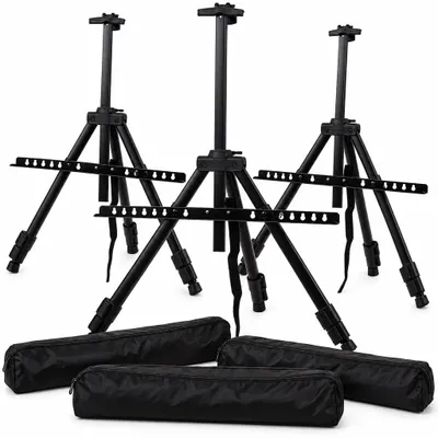 Produktbild von Staffelei Aluminium Feldstaffelei Malerstaffelei 170 cm 3er Set klappbar Dreibein mit Tasche Schwarz