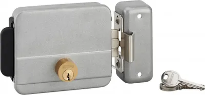Image de Serrure électrique horizontale en applique double entré pour portail, réversible, axe 60mm, 125x105mm, gris, 3 clés - THIRARD