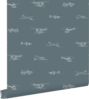 Produktbild von ESTAhome Tapete Flugzeuge und Hubschrauber Graublau 53 cm x 10.05 m