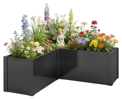 Produktbild von Outsunny Hochbeet L-förmig Blumenhochbeet witterungsbeständig Verzinkter Stahl