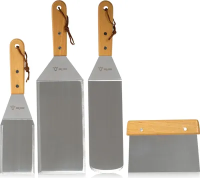 Produktbild von BBQ-Toro 4-teiliges Edelstahl Pfannenwender Set mit Winkelpaletten Grillspachtel