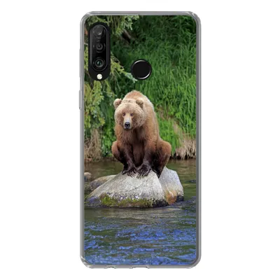 Produktbild von MuchoWow® Handyhülle Schutzhülle Hülle für Huawei P30 Lite Bär - Stein - Tier Silikon Softcase Handy Hülle - Handyhülle