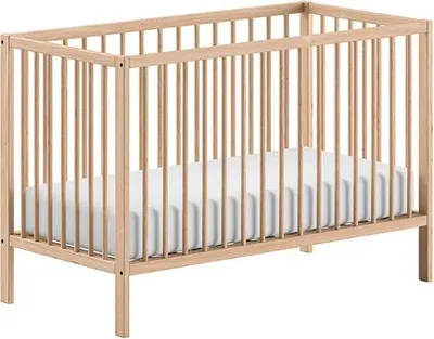 Image de JAXX - DINO Lit de bébé à barreaux 60 x 120 cm, hauteur réglable. Sommier à lattes, hêtre massif laqué naturel
