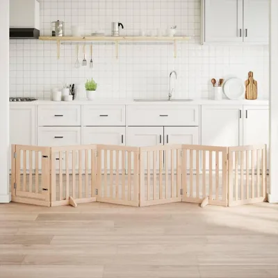 Produktbild von Faltbares Hundegitter mit Tür aus Pappelholz, 6 Paneele, 300 cm, Hundezwinger, Auslauf und Gehege für Innen- und Außenbereich zur Abgrenzung