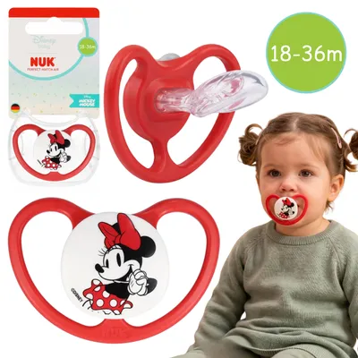 Produktbild von NUK DISNEY Minnie Mouse Air Beruhigungssauger, kiefergerecht, aus Silikon, für Kleinkinder 18–36 Monate, mit Etui