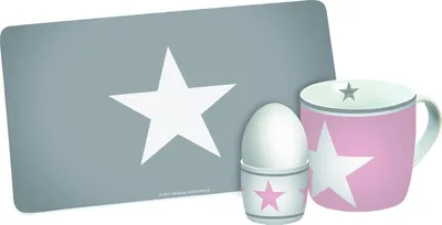 Immagine prodotto di set da colazione da 3 pezzi - moderno e pratico - rosa/grigio - melamina - 23.5 x 9.5 x 14.5 cm