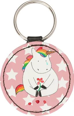 Produktbild von Mr. & Mrs. Panda Anhänger Einhorn Traurig - Rot Pastell - Geschenk, Unicorn, schlüssel, Trauer, schlüsselbund, Einhörner, Taschenanhänger, Schlüsselanhänger, Liebe, Blume
