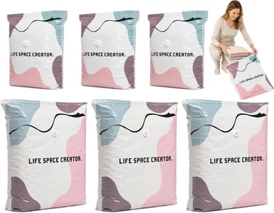 Productafbeelding van Vacuümzakken zonder pomp - Set van 6 - Grote No-Pump vacuümzakken voor kleding