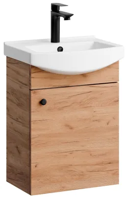 Produktbild von Planetmöbel Badmöbel-Set Waschtisch mit Unterschrank 45 cm Gold Eiche mit Armatur Schwarz