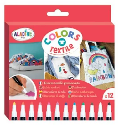 Produktbild von Aladine Textilmarker für Kinder - Kreatives Textilstifte Set 12 Farben