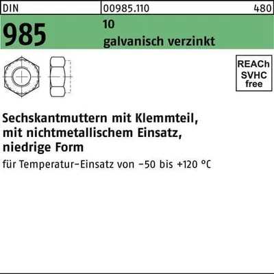 Produktbild von Reyher  985-10 Sich. Muttern M 12 galv. verzinkt (250 Stück)