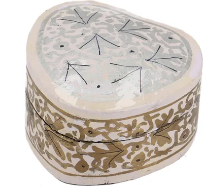 Produktbild von Vintage Pappmaché Box, Handbemalte Lack Schmuckdose aus Kaschmir, Unikat - Weiß, Papier, 2,5*4*5 cm, Dosen, Boxen & Schatullen