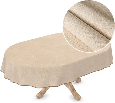 Produktbild von Wachstuchtischdecke Textil Tischdecke Wachstuch abwaschbar Leinenoptik Beige Uni Nachhaltig Oval Wachstischdecke wasserabweisend Gartentischdecke Meterware pflegeleicht Lotuseffekt 180x140cm