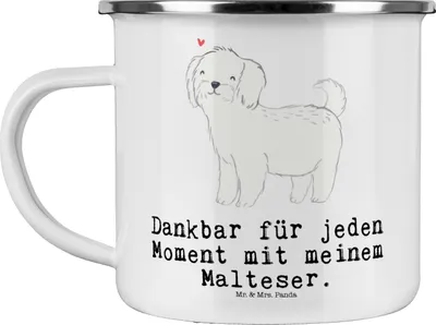 Produktbild von Mr. & Mrs. Panda Teetasse Malteser Moment - Weiß - Geschenk, Teebecher, Blechtasse, Tasse Emaille, Pott, Kaffeepott