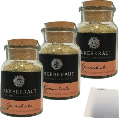 Produktbild von Ankerkraut Gemüsebrühe ohne Geschmacksverstärker und Zusatzstoffe 3er Pack (3x90g Glas) + usy Block