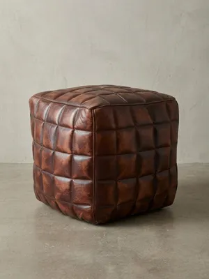 Produktbild von Sitzwürfel Echtleder braun 39 x 41 x 39 cm Ottomane Wohnzimmer, Design Pouf Hocker orientalisch, Polster Sitzhocker edel, Orient Beinablage Sofa, Würfel Polsterhocker eckig
