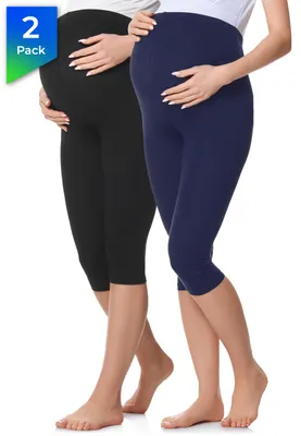 Produktbild von Be Mammy 3/4 Umstandsleggings aus Baumwolle 2Pack BE20-229 (2Pack Schwarz/Marineblau, S)
