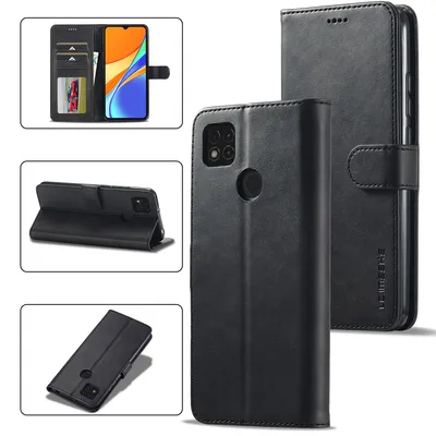 Obrázek produktu pro Pouzdro pro Xiaomi Redmi 9C, kožené flipové pouzdro s magnetickým uzávěrem a stojánkem, ochranné pouzdro černé