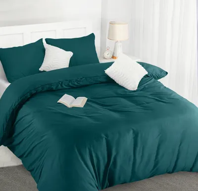 Produktbild von TRANKIELO® – Bettbezug-Set, 200x200 cm, mit 2 Kopfkissenbezügen 50x75 cm – Gebürstetes Polyester-Mikrofaser – Türkis