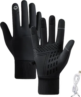 Produktbild von 1 Paar wiederaufladbare beheizte Handschuhe für Herren und Damen, wasserdichte elektrische Heizhandschuhe mit Silikonhandfläche, Touchscreen-Handschuhe für Winterskifahren und Radfahren