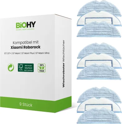 Produktbild von BiOHY Mikrofaser Wischtücher für Roborock Wischroboter, Roborock S8 / S7 / S7+/ S7 Maxv Ultra / Pro Ultra / S6 & S5, Bodenwischer Ersatzteile, Zubehör – S7 & S8 / 9er-Set