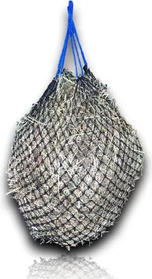 Produktbild von 1x Heunetz Pferde extra engmaschig 3cm Netz + 1x Karabiner artgerechte Fütterung Futternetz Heusack 4,5 kg Füllgewicht- Farbe dunkelblau