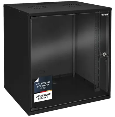 Produktbild von HMF 65712-02 Netzwerkschrank, Serverschrank 19 Zoll, 12 HE, 275 mm Einbautiefe, Glastür, Schwarz