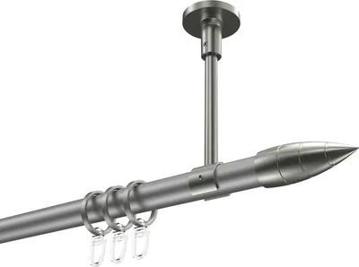 Produktbild von Interdeco Gardinenstange / Vorhangstange Silbergrau / Edelstahl-Optik, Typ Sonette Samanto (Rillenpatrone) Deckenmontage, 20 mm Ø 1-läufig, 260 cm