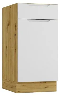 Produktbild von Küchenunterschrank 40 cm - Eiche Artisan und Hellgrau - Universelle Frontmontage - ohne Arbeitsplatte - mit 1 Schublade - Soft-Close-Mechanismus