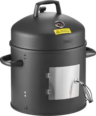 Obrázek produktu pro SucceBuy udírna, 40 cm vertikální gril na dřevěné uhlí z potažené oceli, vybavený dvěma grilovacími rošty, integrovaným teploměrem, větracími otvory a odnímatelným popelníkem - ideální pro večerní grilování a rožnění