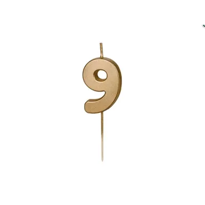 Obrázok produktu pre Tortová sviečka číslo 9, zlatá 4,5cm Party Deco
